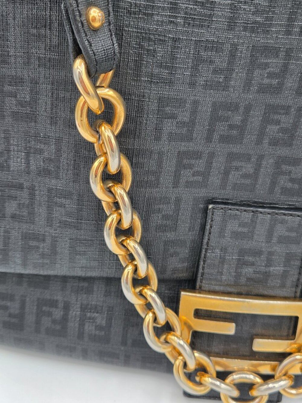 Fendi Zucca Chain Shoulder Bag β Black FF Canvas | Vintage Shoulder Bag - Picture 6 of 16